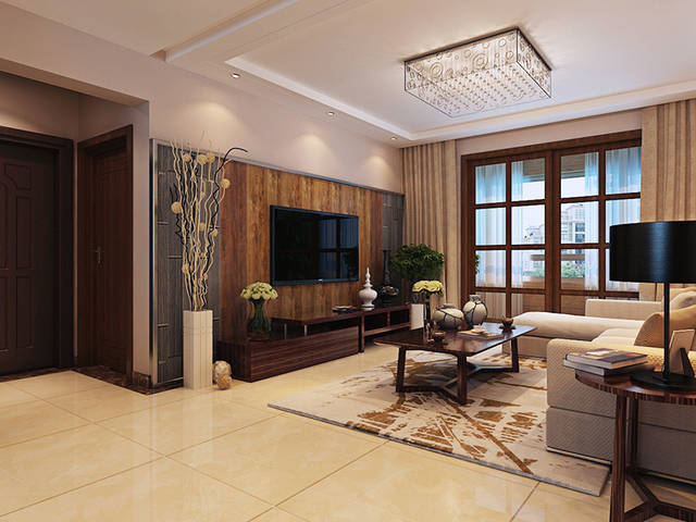 济南报业文苑三居室新中式风格家庭装修设计案例
